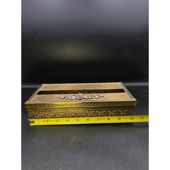 Decorative Brass Tissue Box With Rose Motif Vanity Beautiful Design 5x10.25 in - Picture 8 of 10